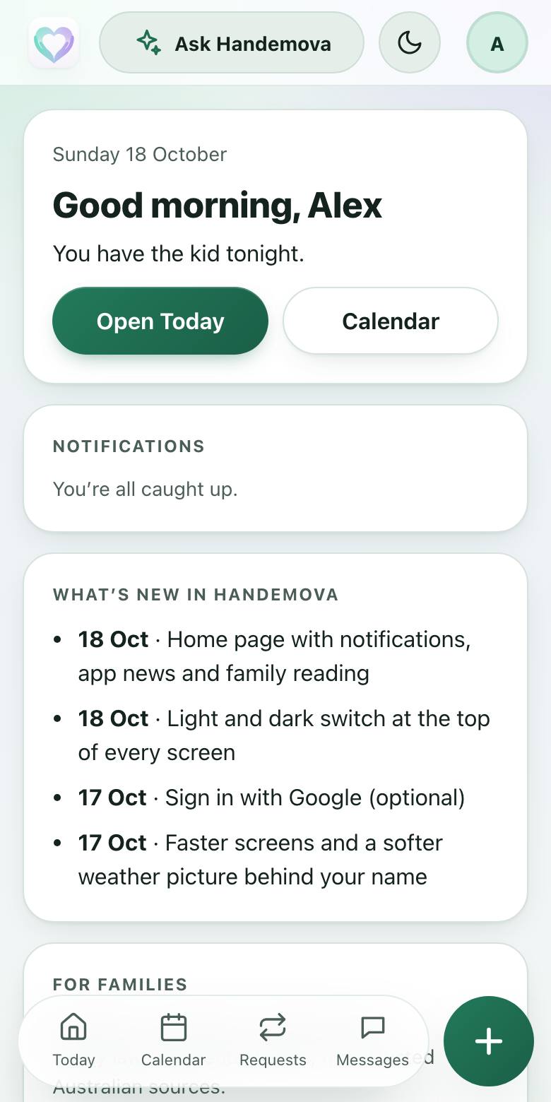 The Home page: a greeting, notifications and what's new